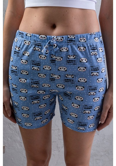 Giysa Kadın Beli Lastikli Desenli Şort Pijama Altı Mavi - 2027 Mavi