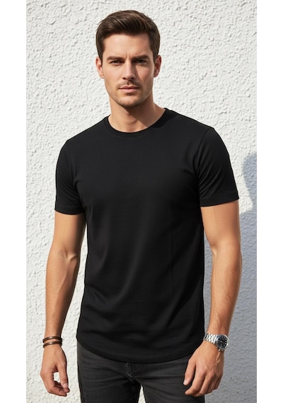 Plus Scorpion Erkek Basic Tişört Likrasız Pamuklu Regular Fit Bisiklet Yaka Siyah