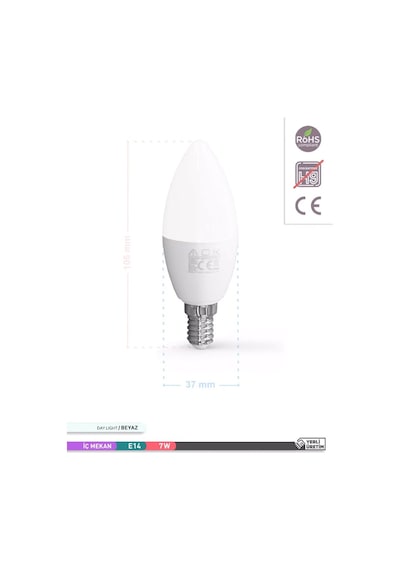 ACK LED Mum Ampul 6500K Beyaz Işık 220V 7W E14