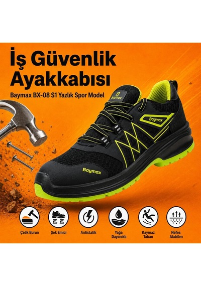 Tr Bx-08 Golden Armor S1 Yazlık İş Güvenlik Ayakkabısı, Çelik Burun 200 J, Nefes Alabilir Kumaş, Çift Yoğunluk Altın