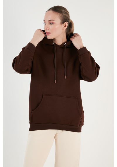 Lela Regular Fit Pamuklu Kapüşonlu Yaka Şardonlu Kışlık 2'Li Paket Bayan Sweat 5863854S2 Kahve-Siyah