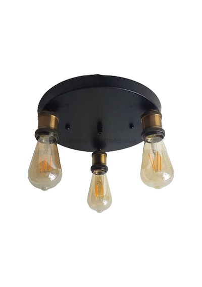 Riolight Retro,vintage,rustik 3xe27 Eskitme Duylu Metal Plofonyer Siyah - Altın