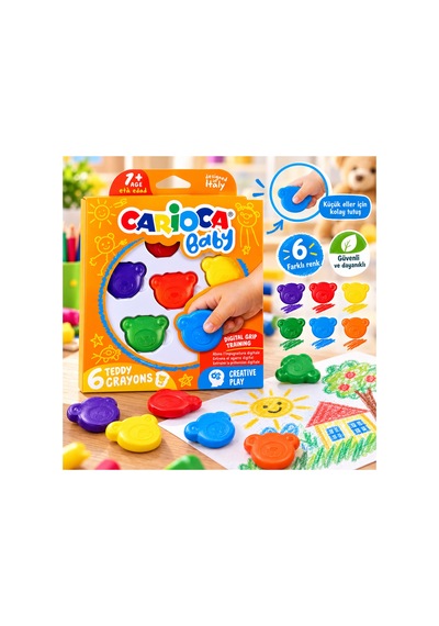 Baby Teddy Ayıcık Şekilli Mum Boya 6 Renk Diğer