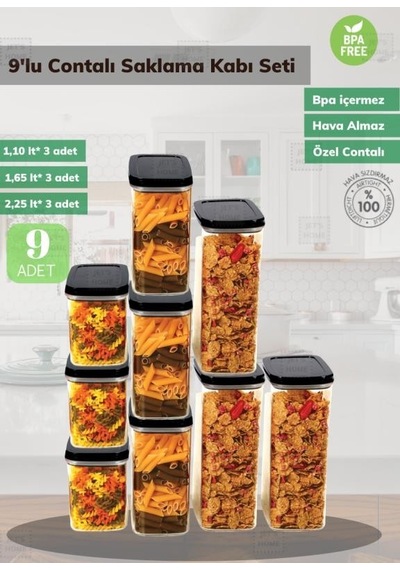 9 Lu Erzak Saklama Kabı Seti Bpa Free Bakliyat Kutusu Hava Almaz Şeffaf