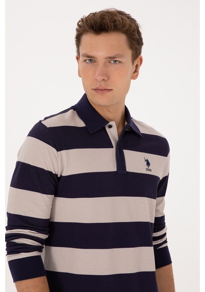 U.S. Polo Assn. Erkek Regular Fit Polo Yaka Çizgili Mürdüm Sweatshirt 50316467-VR074