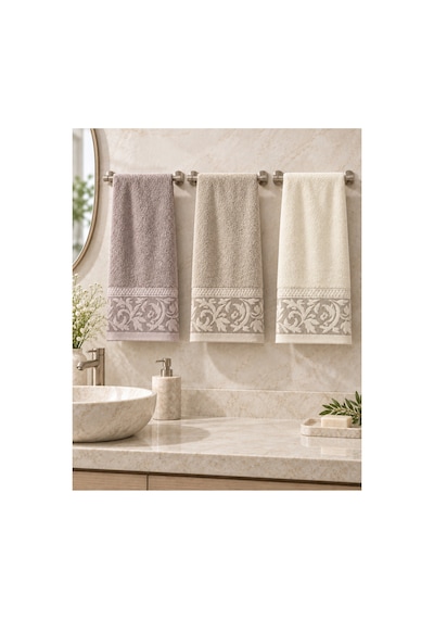 Sarmaşık Desenli Havlu 50x90 Cm 3 Lü Set %100 Pamuk - Warm Serenity Çok Renkli