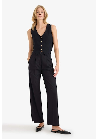 DeFacto Crop V Yaka Keten Karışımlı Blazer Siyah Yelek C7798AX25SMBK81