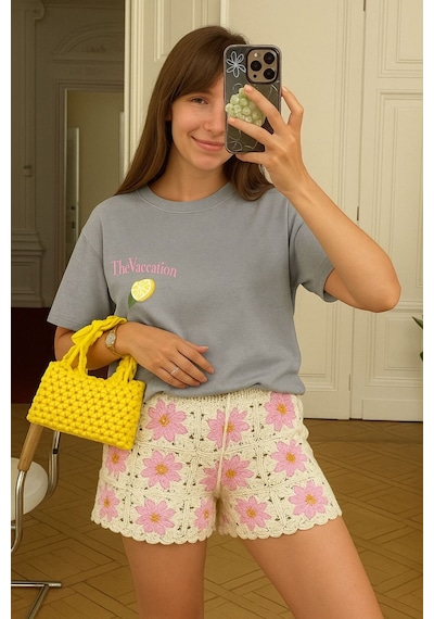 The Vacctıon Baskılı Unisex Tshırt Gri
