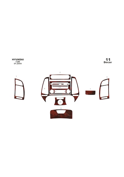 Hyundai İ20 Torpido Kaplama 2009 11 Parça Maun