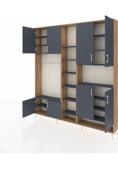 Arges Dolap 18 Raflı 8 Kapaklı Tek Askılı 220x30x243 Çam-antrasit/antrasit Antrasıt/antrasıt