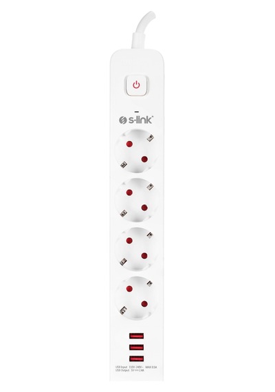 S-lınk Spg403u 4 Soket Akım Korumalı Priz 3xusb 5v 2.4a 1.5mt %100 Bakır 1.5mm Kablo 750 Joule Beyaz 1923 1.9 M