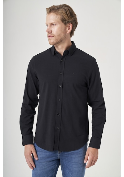 İmza Siyah Biritli Yaka Uzun Kol Cepsiz Slim Fit Pamuklu Gömlek 1004260207