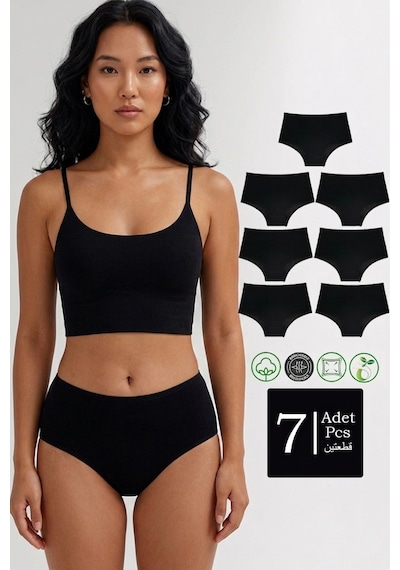Meine Liebe Unterwäsche Pamuklu 7'li Paket Yüksek Bel Toparlayıcı Etkili Bato Külot Siyah