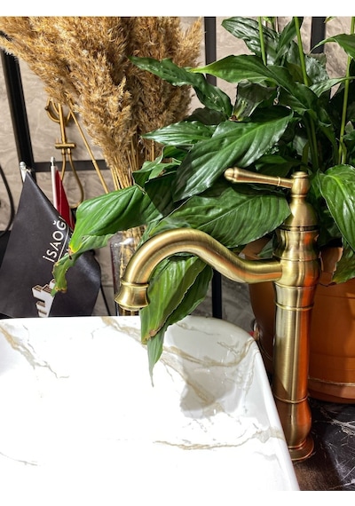 İsaoğlu Yapı Antik Gold Çanak Lavabo Bataryası Mat Altın Çanak Bataryası Gold Lavabo Bataryası Gold