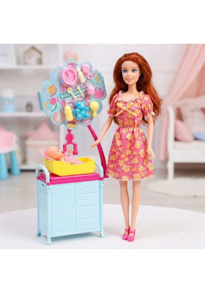 Good Girl Anne Ve Tatlı Bebeği Bakım Seti - 29 Cm Aksesuarlı Oyuncak Bebek Ve Beşik Kahve
