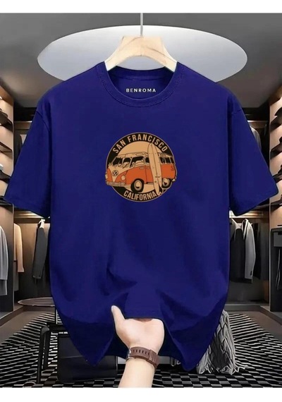 Woswos Baskılı Oversize Tişört Saks Mavisi