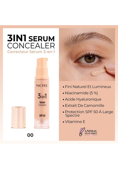 Cosmetics 3 İn 1 Serum Concealer Spf 50 00 Light Nemlendirici Ve Aydınlatıcı Göz Altı Kapatıcısı Diğer