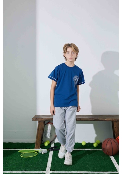 Tarık 6-11 Yaş Erkek Çocuk Pijama Basket 3944210 - Mavi Mavi