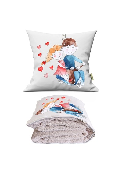 Love 4 Baskılı Dekoratif Yastık Kırlent Opsiyonel Battaniye 2 İn 1 Çok Renkli
