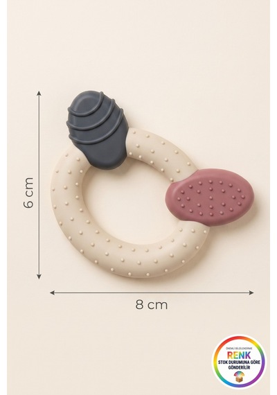 Bebek Diş Kaşıyıcı Dişeti Masajı Yapan Farklı Dokulu Silikon Kaşıma Halkası 8x6 Cm Çok Renkli