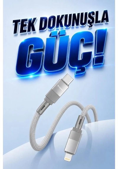 Teknik Parça Aktarım Ucu Telefon Aksesuar Şarj Kablosu Type-c To Lightning Data Kablo U18 Gri