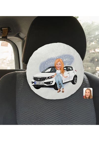Kişiye Özel Plakalı Kadın Kia Sportage Karikatürlü Yuvarlak Araç (503988982)