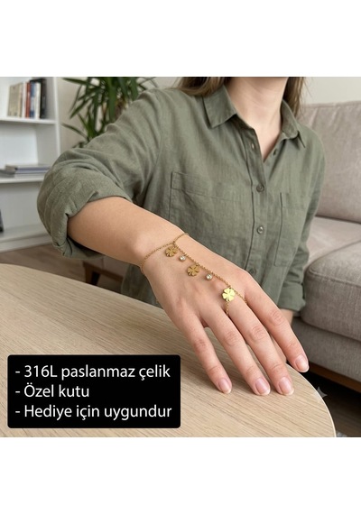 Lúmina Clover Charm Dört Yapraklı Yonca Figürlü Şahmeran Bileklik Çok Renkli