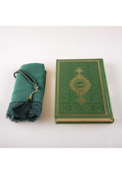 Şal + Tesbih + Kuran Hediye Seti (Orta Boy, Yeşil)