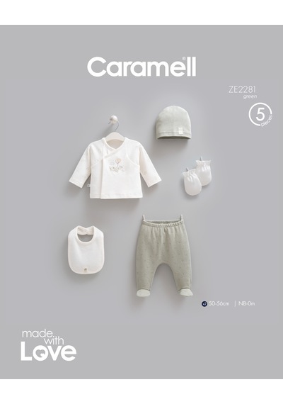 Caramell Mini Travel 5'li Hastane Çıkışı Zıbın Seti Yeşil renkli