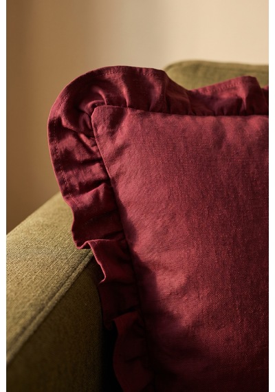 1 Adet Bordo Fırfırlı Dekoratif Kırlent Kılıfı %100 Pamuk 45x45 Cm