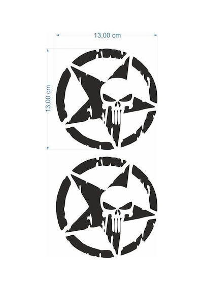 Skm Army Yıldız Kuru Kafa 13 X 13 Cm Siyah Sticker 2 Li