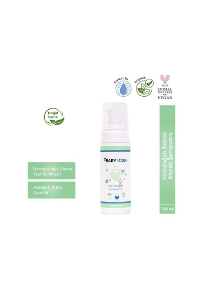 Baby İcon %100 Doğal Organik Vegan Yenidoğan Bebek Köpük Şampuanı 150 Ml Konak Önleyici Termal Su Katkılı