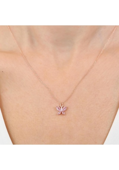 Mia vento Pink Taşlı Kelebek Dokunuşu Rosegold Gümüş Kolye