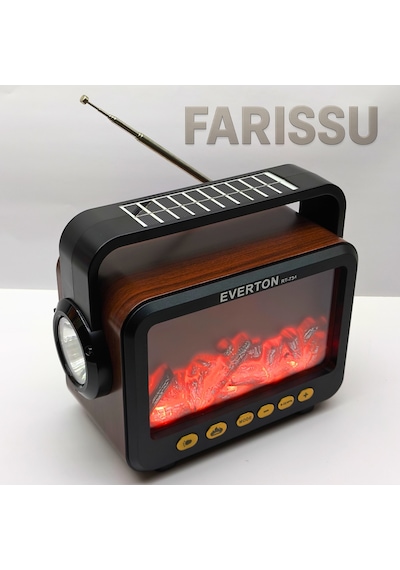 Rt-734 Gerçek Eskitme Görünümlü Şömine Efektli Nostaljik Radyo Güneş Enerjili, Bluetooth'lu, Fenerli