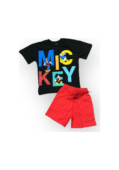 Lolliboomkids Yeni Sezon Sevilen Çizgi Karakterler Mickey Baskılı T-shirt Şort 2'li Alt Üst Takım Kırmızı