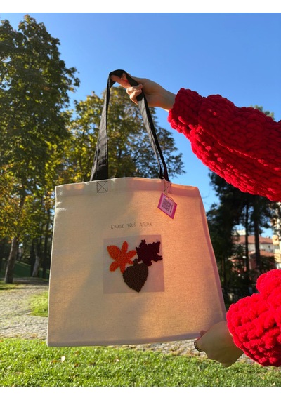 Bolergıashop Leaves Tasarım Canvas Omuz Çantası Bej - Yeşil Punch İşleme