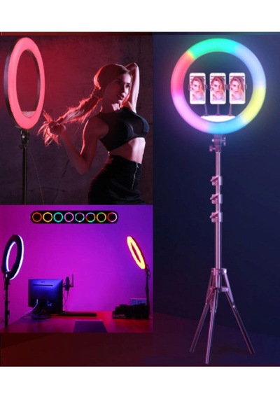 Rgb 18 Inç Ring Light 15 Renk Kumandalı Profesyonel Makyaj Kuaför Tripod