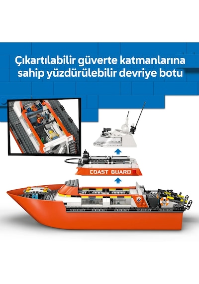 LEGO® City Sahil Güvenlik Kurtarma Botu ve Helikopteri 60504 -7 Yaş ve Üzeri Çocuklar için Yaratıcı Oyuncak Yapım Seti (742 Parça)