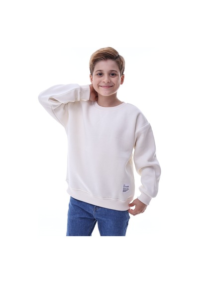 Erkek Çocuk Sweatshirt %100 Pamuk Rahat Kalıp 5-10 Yaş Krem