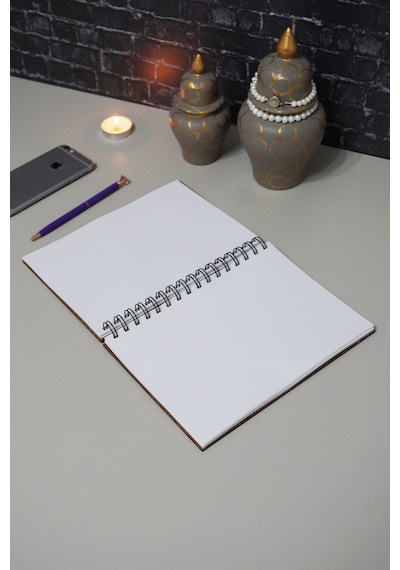 Istanbul Desenli Ahşap Kapaklı Defter - A5 Resim Defleri - Çizgisiz Defter Ahşap Rengi Ceviz