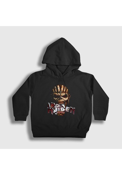 Presmono Unisex Çocuk Bite Iron Maiden Kapüşonlu Sweatshirt Siyah
