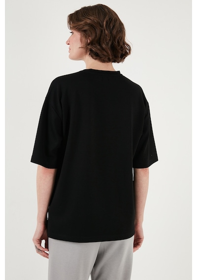 Lela Streç Oversize Fit Bisiklet Yaka Bayan T Shirt 5865911 Siyah