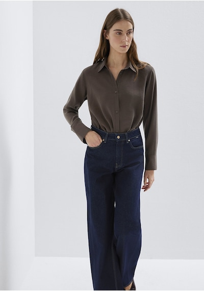 Mavi - Tencel Liyosel Karışımlı Kahverengi Gömlek 1211374-70238 Kahverengi