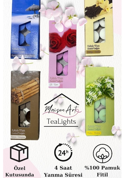 10 Adet Vanilya Kokulu Tealight Mum 4 Saat Yanar Dekoratif Mumluk Mumu Krem