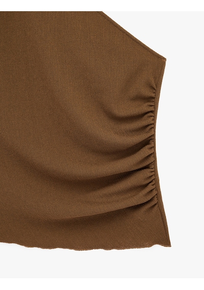 Koton Slim Fit Drape Detaylı Kısa Kollu Tek Omuz Bluz Kahverengi 6sak10273ek Kahve
