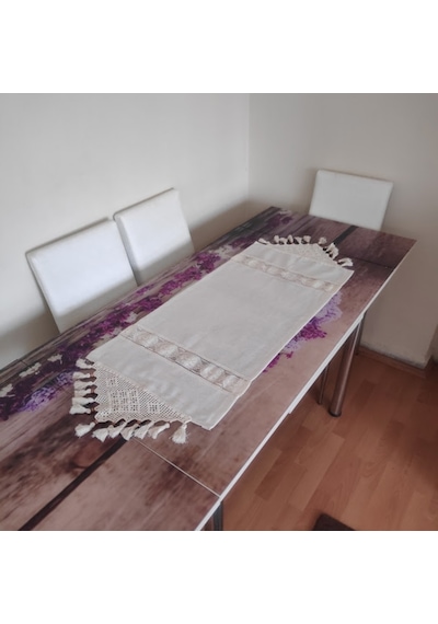 Düz Keten Runner El Işi Dantelli Sehpa Dolap Masa Örtüsü Buldan