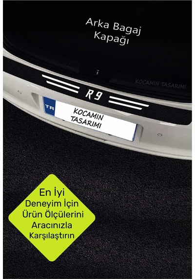 Renault R 9 Araç Kapı Ve Bagaj Eşiği Koruyucu Set Karbon Folyo Çizilme Engelleyici R 9 Yazılı