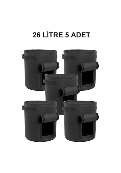 Grow Wizard Pencereli Kumaş Saksı Pot 26 Litre 5 Adet Siyah
