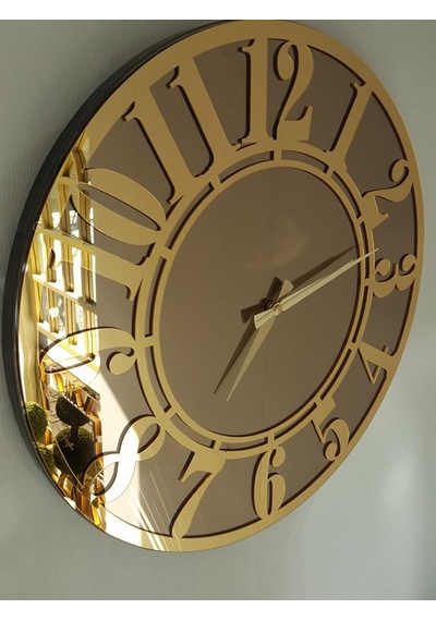 Ayna Denizi Golden Latin Bronze Model Altın Bronz Renk 50 CM Dekoratif Aynalı Duvar Saati Altın