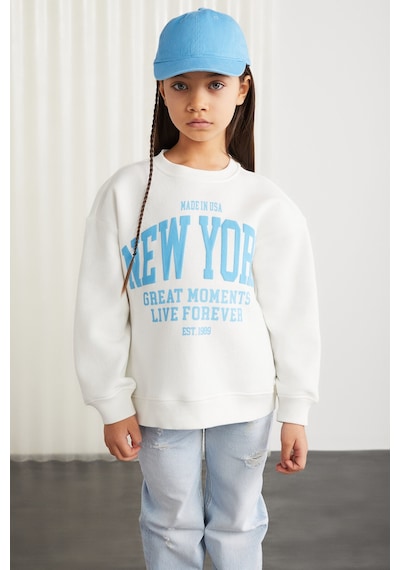 Grımelange Grımelange HERMIA-GRM24050 75% pamuk 25% polyester kız  çocuk Ekru Yeşil Sweatshirt